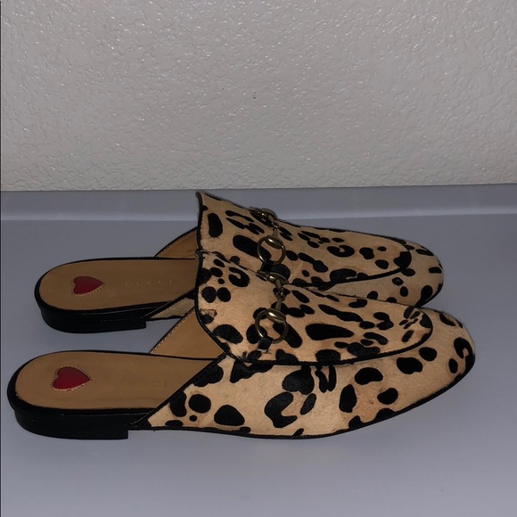 gucci princetown leopard calf hair slipper
